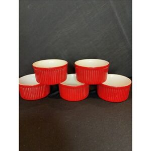 Set of 5 Red Emile Henry 40-08 Ramekins  Soufflé Custard Cups FRANCE